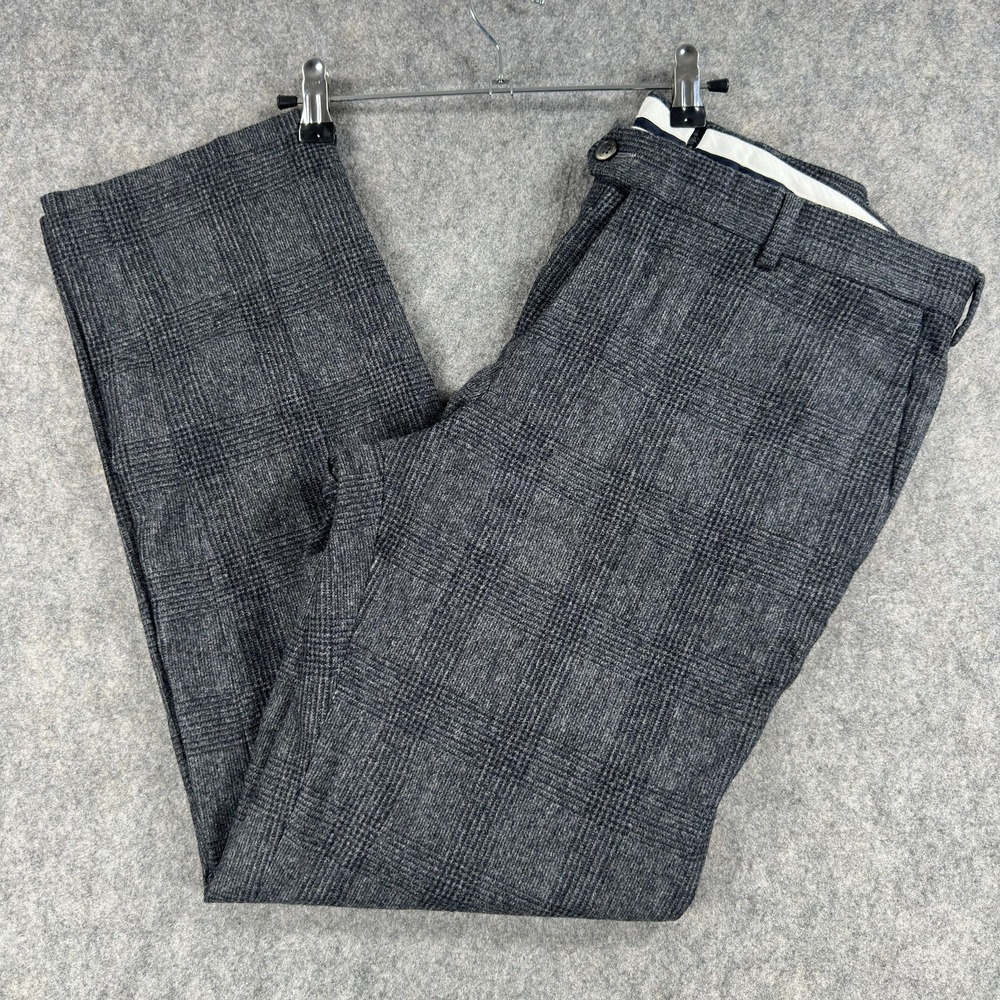 Proper Cloth Dress Pants Mens 33x30 Gray VBC Wool Flannel Slim Plaid Trousers